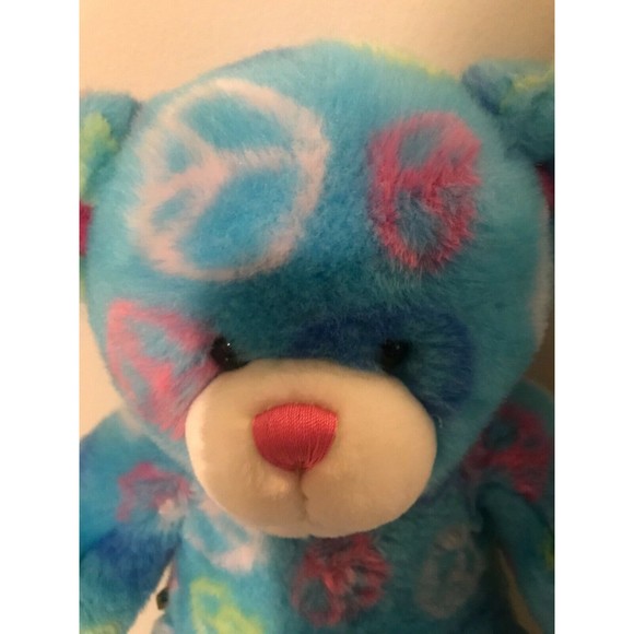 13" Build A Bear BAB Light Blue Peace Sign Hippie Stuffed Animal Plush Multi - Picture 2 of 4